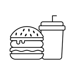 Fast Food Unhealthy Diet Icon. Vector Linear Illustration of Burger and Soda. Fast Food Unhealthy Diet in Line Style Design. Burger and Soda Symbol.