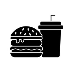 Fast Food Unhealthy Diet Icon. Vector Linear Illustration of Burger and Soda. Fast Food Unhealthy Diet in Line Style Design. Burger and Soda Symbol.