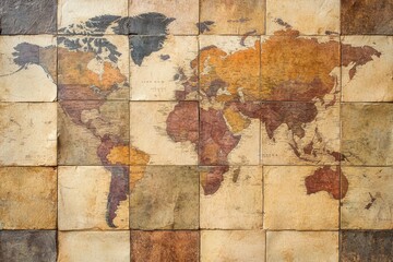 Fototapeta premium Old world map depicted on a grid of tiles