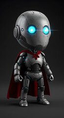 Fototapeta premium Small Robot Superhero – Futuristic AI Hero with Crimson Cloak