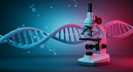 Microscope Examining Dna Double Helix with Scientific Laboratory Background