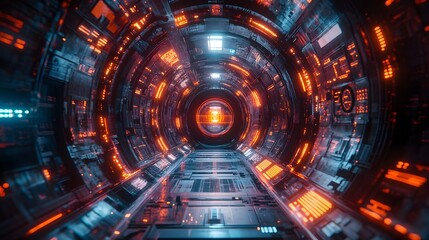 Fototapeta premium Futuristic Virtual Hologram Teleportation Showcasing Advanced Digital Interfaces and Dynamic Sci-Fi Portals