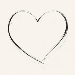 Hand-drawn simple heart line with a curved tail, isolated on a white background. Minimalist black thin line doodle love symbol, perfect for wedding invitation card design, greeting card, or romantic e