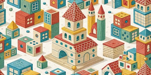 Educational Wooden Building Blocks: Candid Photos of Kids Playing with Colorful Blocks, Montessori Toys, Early Childhood Development, STEM Toys