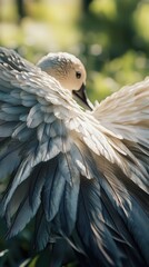 a goose gracefully moving through its natural habitat, its feathers ruffled by a gentle breeze. The vivid greenery of the landscape serves as the perfect backdrop