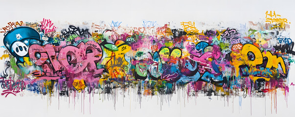 Naklejka premium Vibrant and Energetic Urban Graffiti Art Explosion on White Wall
