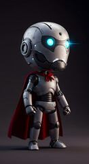 Fototapeta premium Small Robot Superhero – Futuristic AI Hero with Crimson Cloak