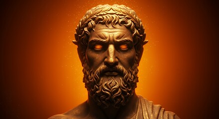 Golden Zeus Statue with Glowing Eyes and Wreath in Dramatic Lighting