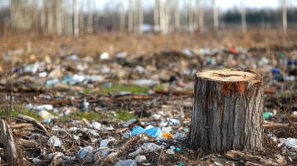 Obraz premium Polluted Forest Stump - Environmental Disaster