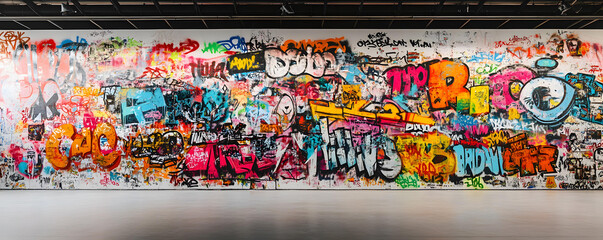 Naklejka premium Vibrant and Extensive Graffiti Art Installation Featuring a Multitude of Colorful Tags and Styles