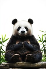 Obraz premium Black and White Panda on Rock