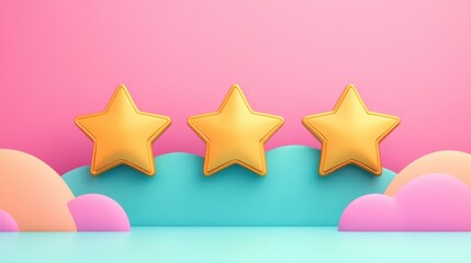 Minimalist Illustration of Three Golden Stars Arranged Perfectly in a Row to Symbolize Exceptional Quality in Hotel Service