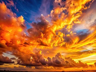 Golden hour's breathtaking sunset: vibrant orange clouds ignite the sky.