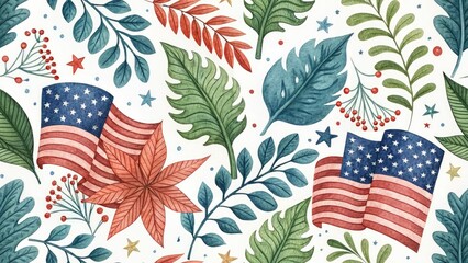 Fototapeta premium Hand-Painted Memorial Day Leaves Illustration - Night Photography