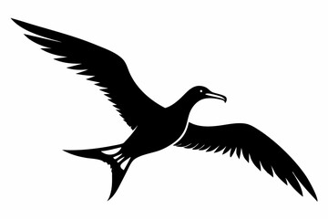 Monochrome Albatross Line Art Silhouette – Elegant Flying Bird Vector,Albatross Flying Silhouette Symbol Icon.