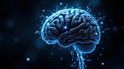 Advanced AI technology with glowing blue light emanating from human-like brain structure.