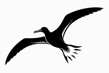 Monochrome Albatross Line Art Silhouette – Elegant Flying Bird Vector,Albatross Flying Silhouette Symbol Icon.