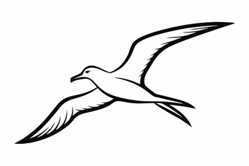 Monochrome Albatross Line Art Silhouette – Elegant Flying Bird Vector,Albatross Flying Silhouette Symbol Icon.