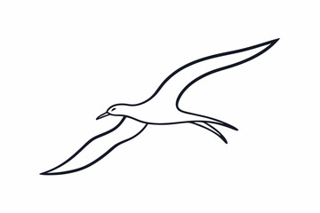 Monochrome Albatross Line Art Silhouette – Elegant Flying Bird Vector,Albatross Flying Silhouette Symbol Icon.