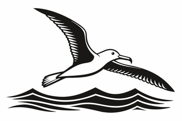 Monochrome Albatross Line Art Silhouette – Elegant Flying Bird Vector,Albatross Flying Silhouette Symbol Icon.
