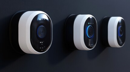 Modern security camera design, sleek appearance, versatile placement options, ample blank area for customizable text, ideal for branding or informational use.