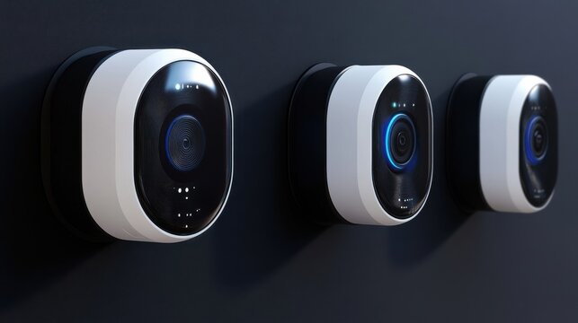 Modern security camera design, sleek appearance, versatile placement options, ample blank area for customizable text, ideal for branding or informational use.