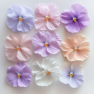 freestanding color pansies petals, isolated only on white