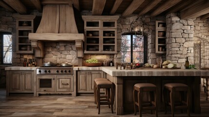 Fototapeta premium fireplace rustic kitchen