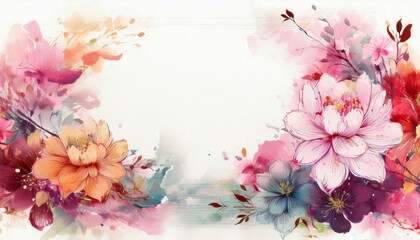 elegant asian flowers frame border design background with copy space