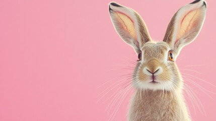 Obraz premium Cute bunny portrait, pink background, Easter, spring (3)