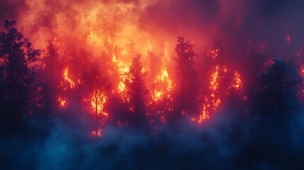 Naklejka premium Wildfire Spreading in Forest Image