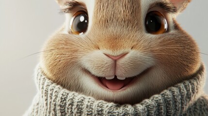 Close-up of a personified raccoon with a knitted scarf and a cozy expression, showcasing the warm and comforting side of anthropomorphized wildlife. Ideal for winter art and comforting illustrations.