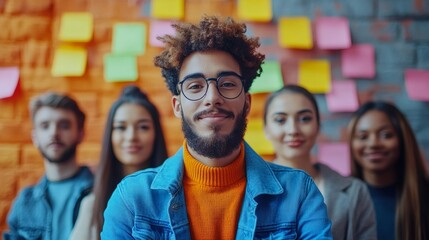 Confident young manager leading diverse team of creative professionals