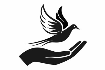 One-Line Dove in Flight – Peaceful Minimalist Silhouette Vector, Modern Line Art Dove Perched on Hand – Minimalist Peace Symbol Vector.