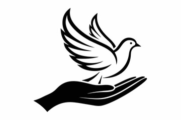 One-Line Dove in Flight – Peaceful Minimalist Silhouette Vector, Modern Line Art Dove Perched on Hand – Minimalist Peace Symbol Vector.