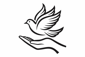One-Line Dove in Flight – Peaceful Minimalist Silhouette Vector, Modern Line Art Dove Perched on Hand – Minimalist Peace Symbol Vector.