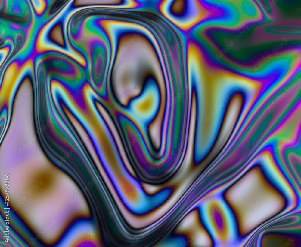 Aufkleber surreal 3d illustration of an abstract, fluid-like shape with an iridescent, multicolored surface. t