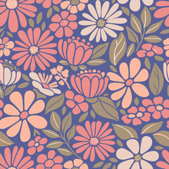 Seamless pattern with flowers, Vector Illustration botanical elements, Wildflowers pattern.