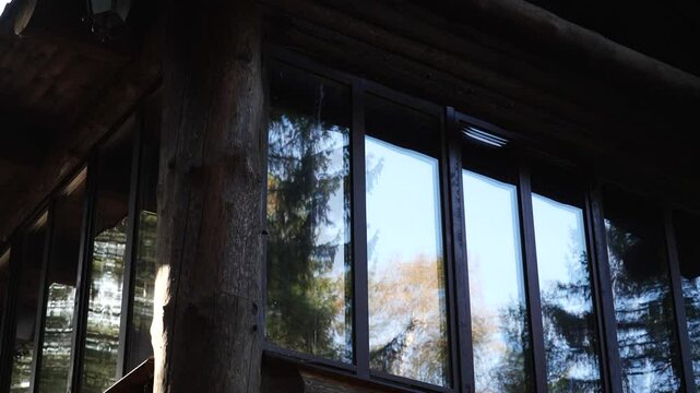 Russia-style wooden cabin house in the woods 