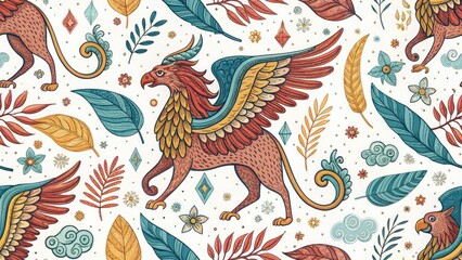 Mythological Creature Doodle Art, High Depth of Field, Fantasy Sketch, Whimsical Illustration, Digital Painting