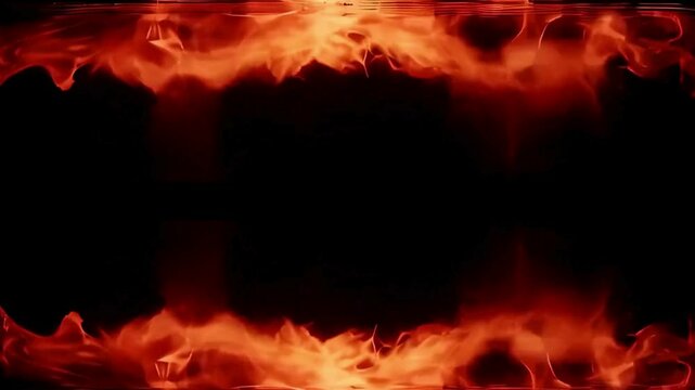 astonishing orange & red flame firely frame over black background; simple footage with hot flames 