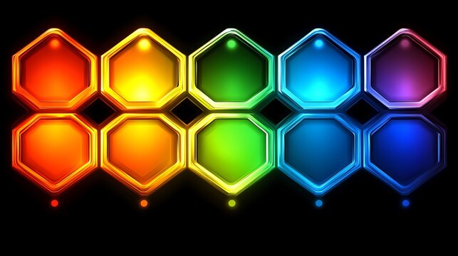 Glowing Hexagonal Shapes Displaying Rainbow Spectrum Colors