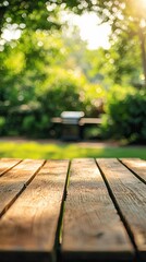 Sunlit picnic table views over lush garden bliss