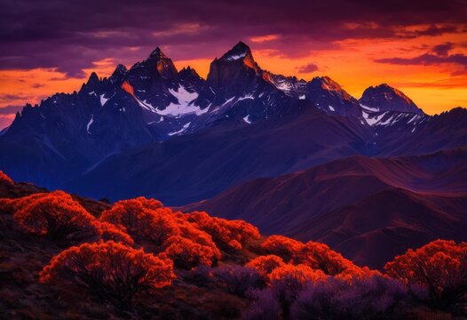 breathtaking sunset illuminating majestic mountain range vibrant sky utter darkness silhouettes, landscape, clouds, nature, scenery, horizon, color, beauty