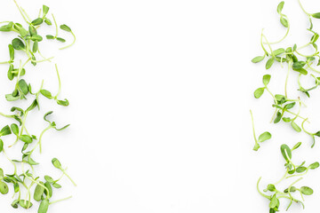 Frame of microgreens pea, top view. Vegan and healthy eating. © 9dreamstudio