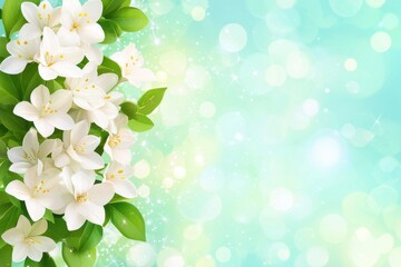 Lush White Blossoms Spring Floral Arrangement on Bright Aqua Background