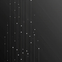 Minimalist white lines and dots on a dark background, symbolizing digital data flow, connectivity, and futuristic technology  
