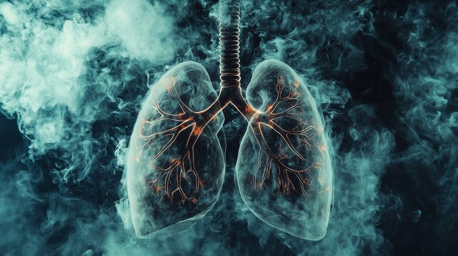 Image of lungs surrounded by smoke, symbolizing the harmful effects of smoking on respiratory health.