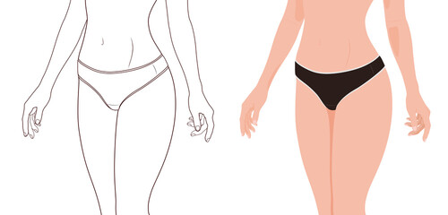 bikinis, Women's underwear design, delicate outline illustration, linework, png transparent background