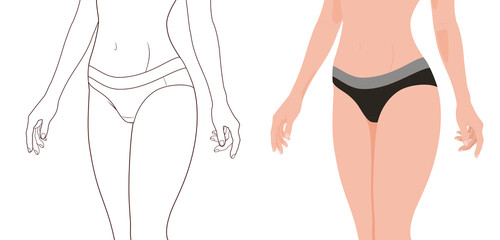 hipsters, Women's underwear design, delicate outline illustration, linework, png transparent background